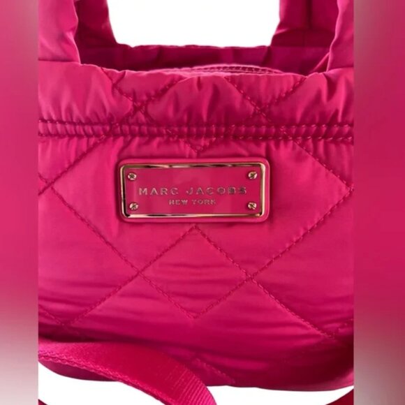 NWOT Marc Jacobs Small Tote Quilted Nylon Peony Pink Crossbody Bag Purse - Picture 6 of 7